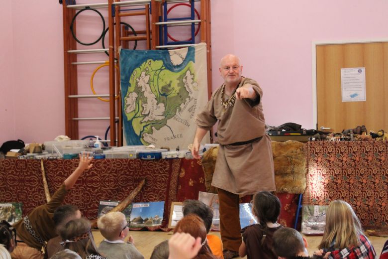 Dan with the children at Cedars Park Primary School in Suffolk